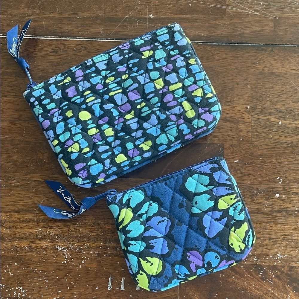Vera Bradley Indigo Pop Quilted 3 Piece Cosmetic Pouch Set Retired Pattern - Picture 7 of 9